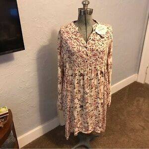 Knox Rose NWT BOHO Floral Print Midi Dress 3/4 Sleeve Plus Size XS with Pockets